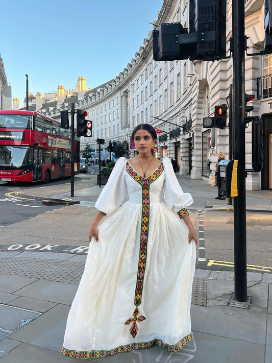 
Elegant Puff Sleeve Long Sleeve Habesha Kemis Traditional Ethiopian Clothing