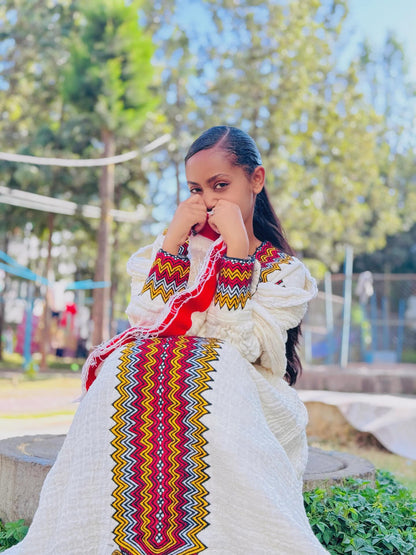 Multicolor Embroidery Habesha Dress Long Sleeve Habesha Kemis Beautiful Ethiopian Clothing 652