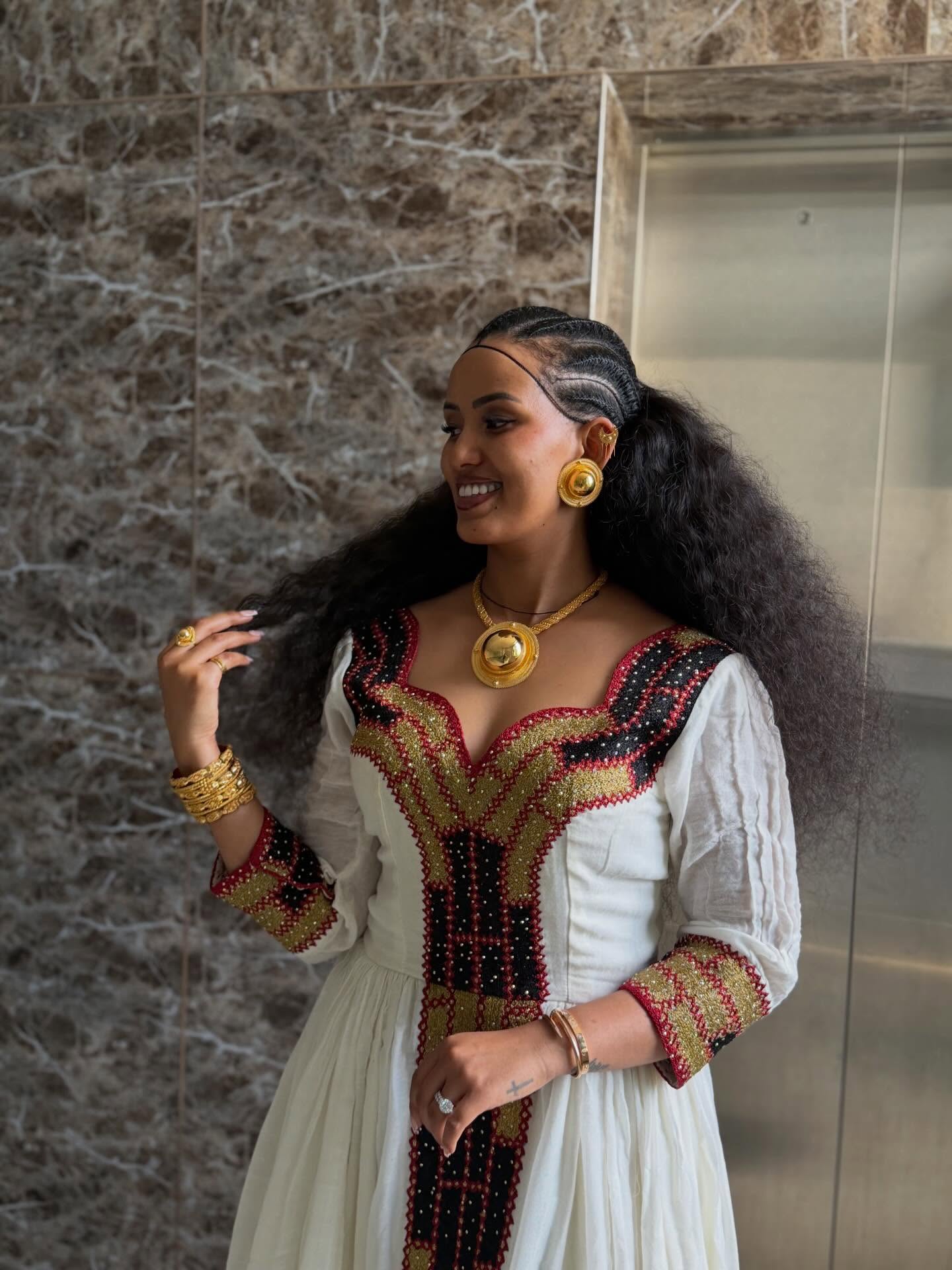 Golden & Black Embroidery Habesha Kemis Beautiful Ethiopian Clothing Graceful Habesha Dress 720