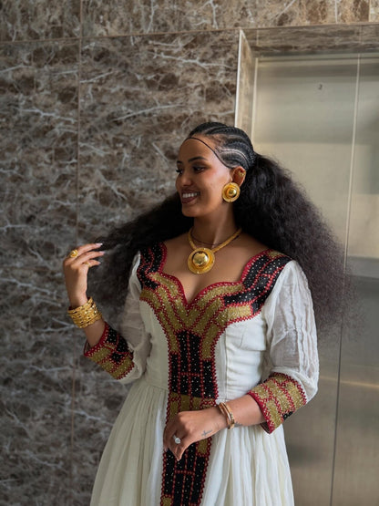 Golden & Black Embroidery Habesha Kemis Beautiful Ethiopian Clothing Graceful Habesha Dress 720