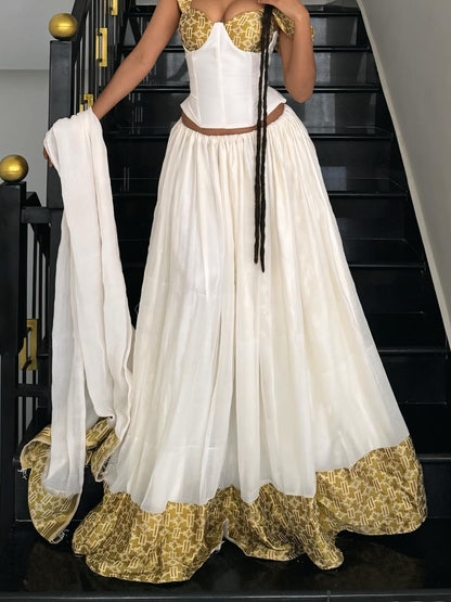 Ethiopian Clothing Gold Woven Habesha Kemis & Short Sleeve Habesha Dress For Festive 750