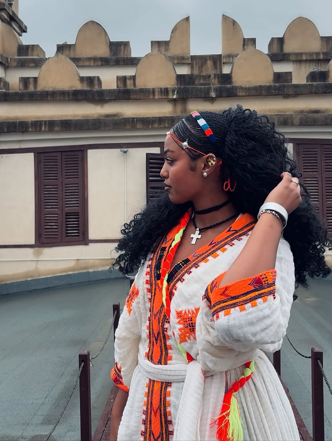 Traditional White Ethiopian Dress Orange Tibeb Patterns Habesha Kemis Classic Example Of Habesha Dress 0078