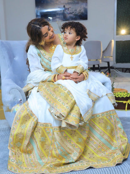 elegant white and gold embroidered Habesha Dress Ethiopian wedding dress Habesha Kemis For Wedding 175