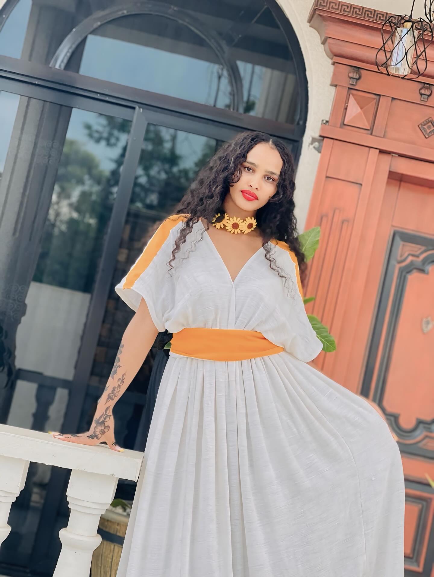 Orange And White Ethiopian Traditional Dress Simple Habesha Kemis Unique Habesha Dress For Event 194