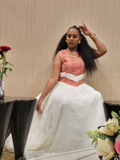 Handwoven Habesha Dress Traditional Ethiopian Cultural Style Sleeveless Habesha Kemis 228