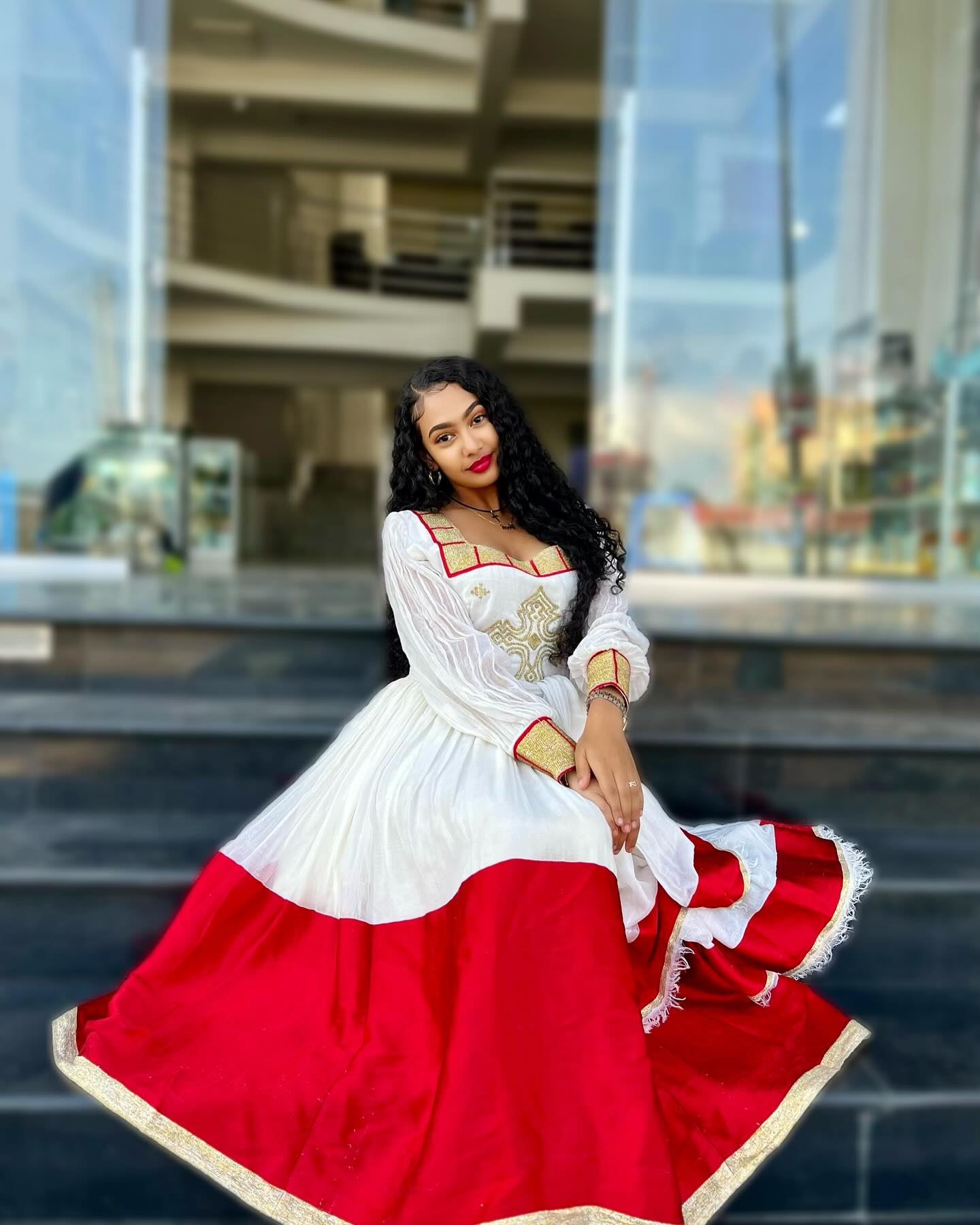 Red Woven Ethiopian Dress Long Sleeve Habesha Dress Habesha Kemis For Cultural Celebrations 264