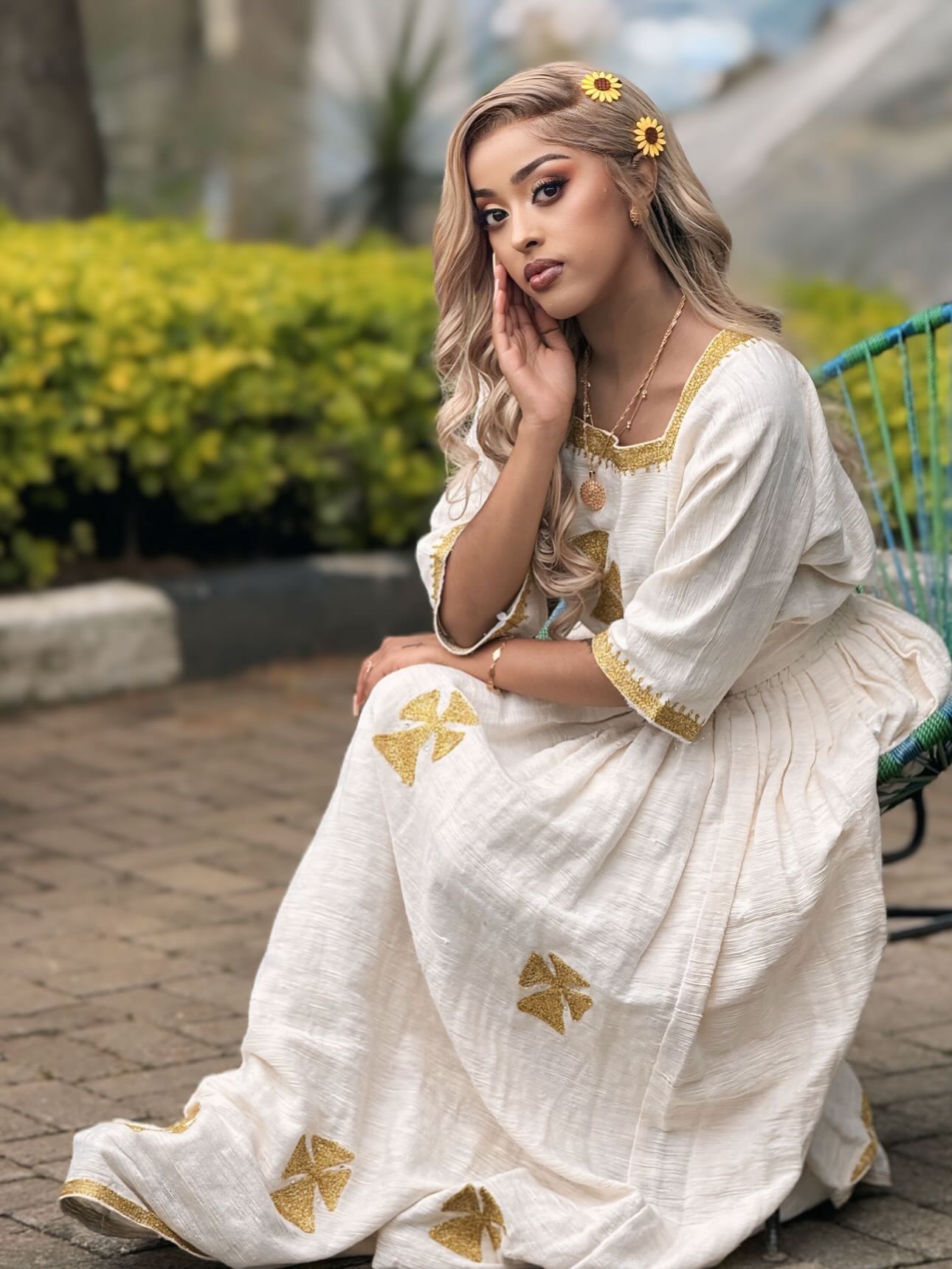 White & Gold Habesha Dress Hand Embroidered Habesha Kemis Ethiopian Traditional Dress for Women 301