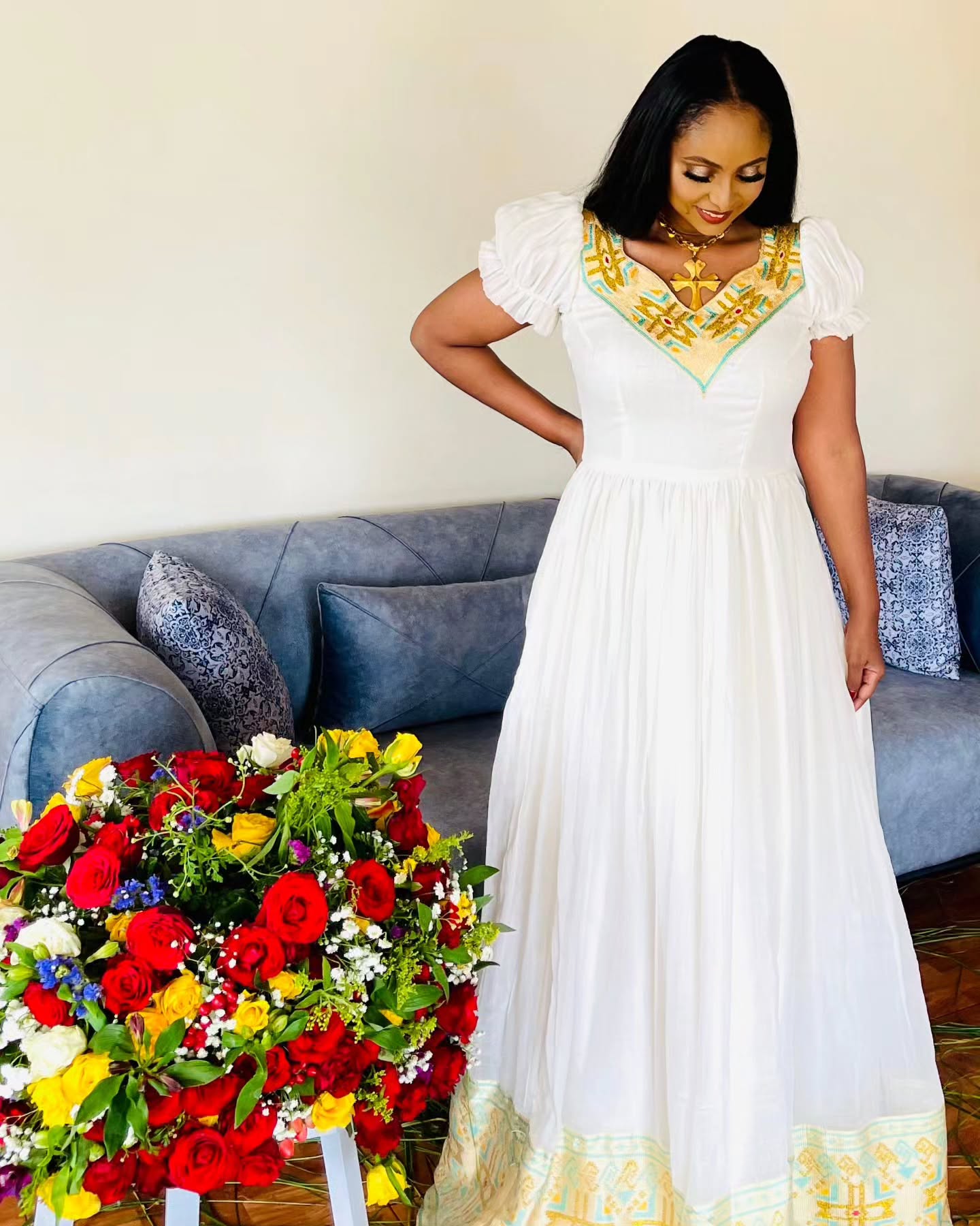 Habesha Kemis For Event Short Sleeve Habesha Dress Ethiopian Traditional Dress 329