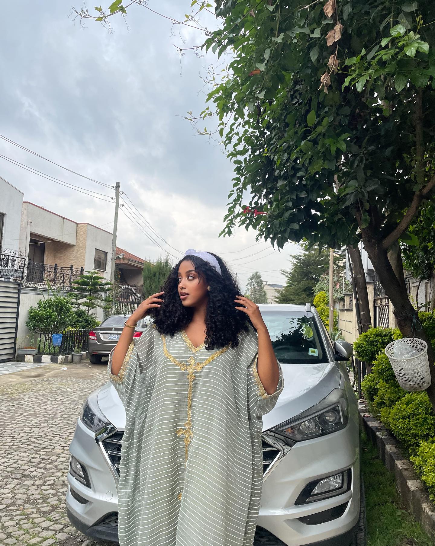 Gold Embroidery Accent Habesha Kemis White Stripe Habesha Dress Simple Design Ethiopian Dress 365