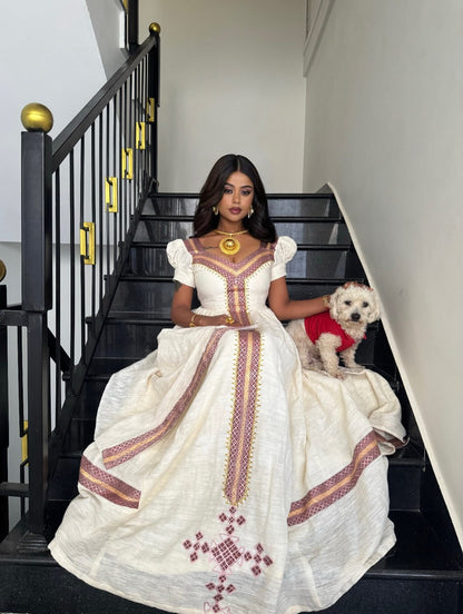 Puff Sleeve Ethiopian Clothing Timeless Habesha Kemis Beautiful Embroidery Habesha Dress 431