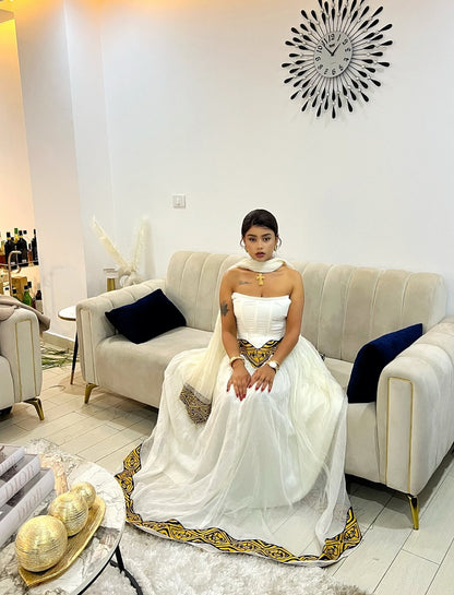 Strapless White Habesha Dress Timeless Elegance Habesha Kemis Stylish Ethiopian Clothing 432
