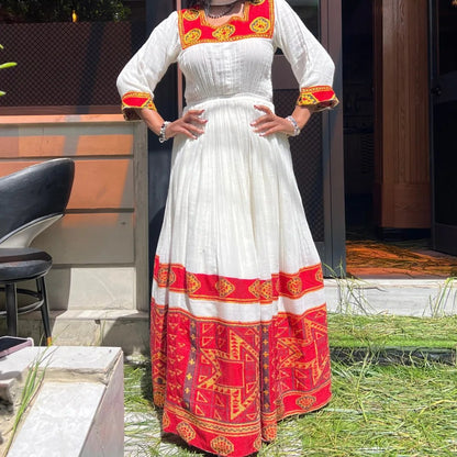 Authentic Ethiopian Clothing Collection Classic Habesha Dress Red Woven Habesha Kemis 444