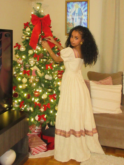 Puff Sleeve Habesha Kemis Timeless Habesha Dress Traditional Ethiopian Dress For Festive 452