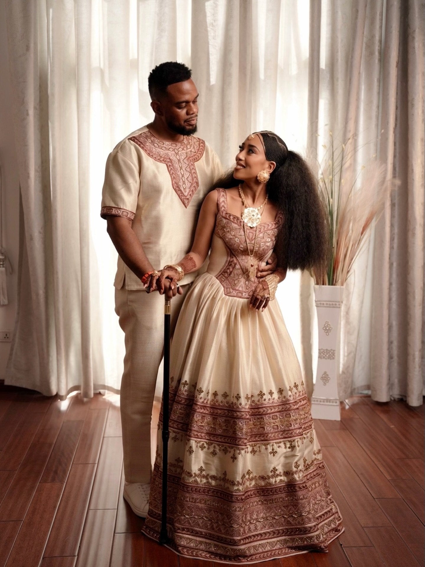 Couple Ethiopian Clothing Matching Habesha Kemis & Men's Set Traditional Ethiopian Clothing 753