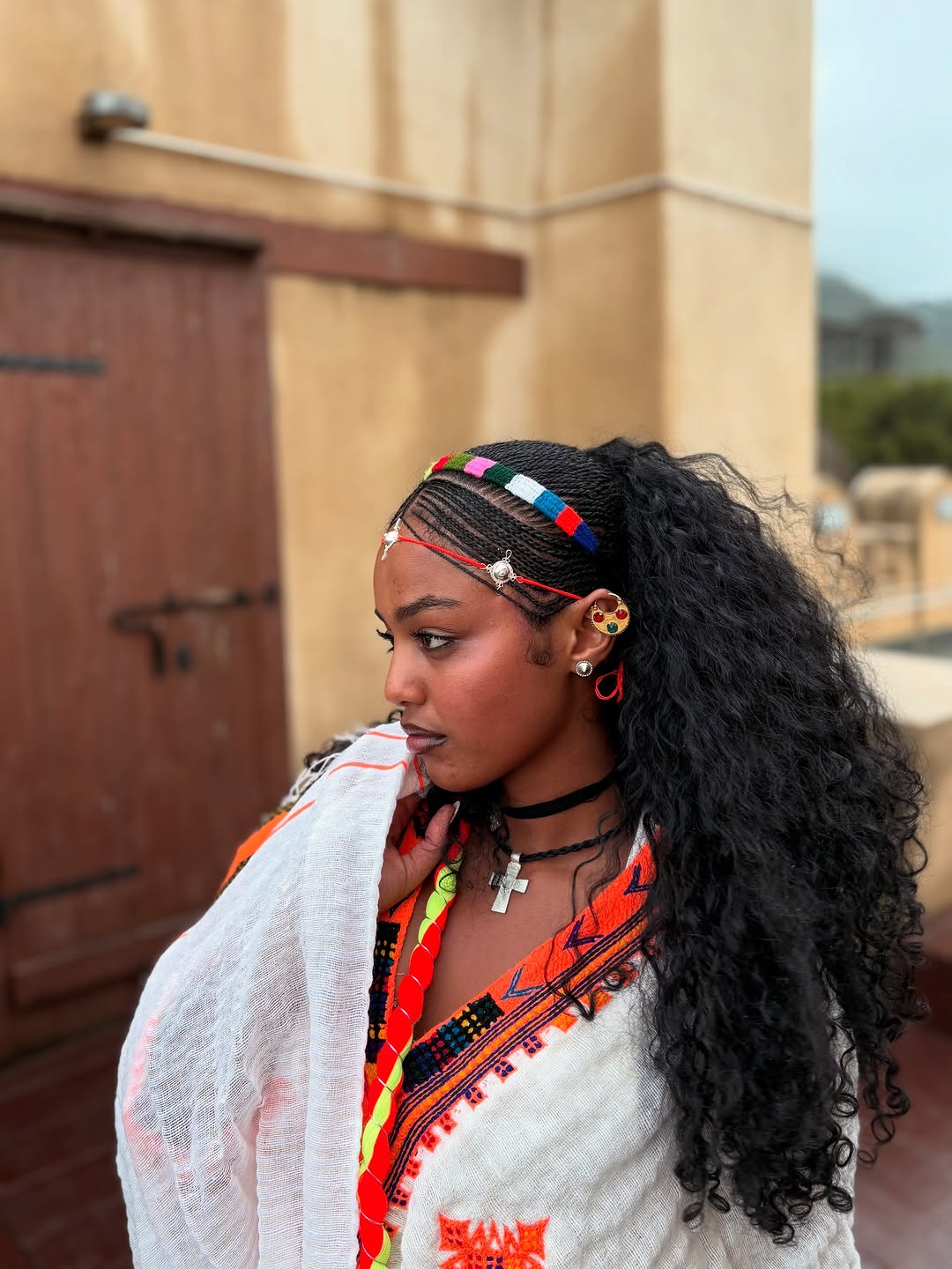 Traditional White Ethiopian Dress Orange Tibeb Patterns Habesha Kemis Classic Example Of Habesha Dress 0078