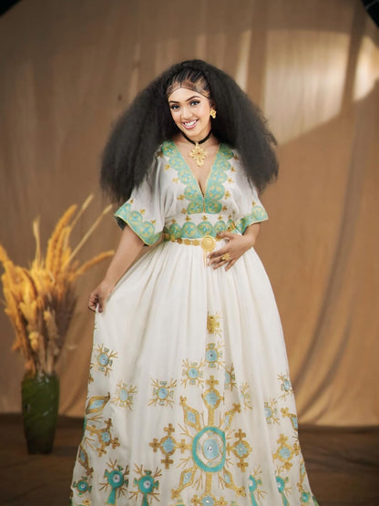 Handwoven Habesha Kemis Traditional Ethiopian Dress with Cultural Embroidery