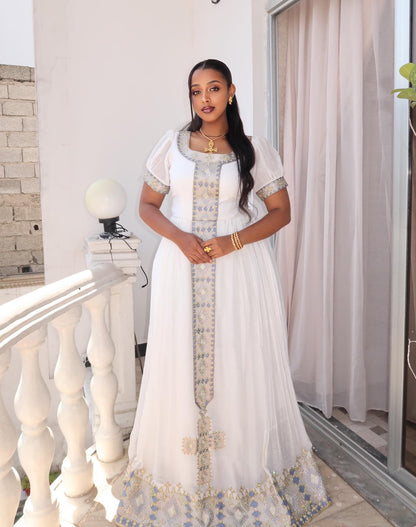 Classic Habesha Kemis Traditional Ethiopian Wedding Dress Handwoven Detail Habesha Dress 253