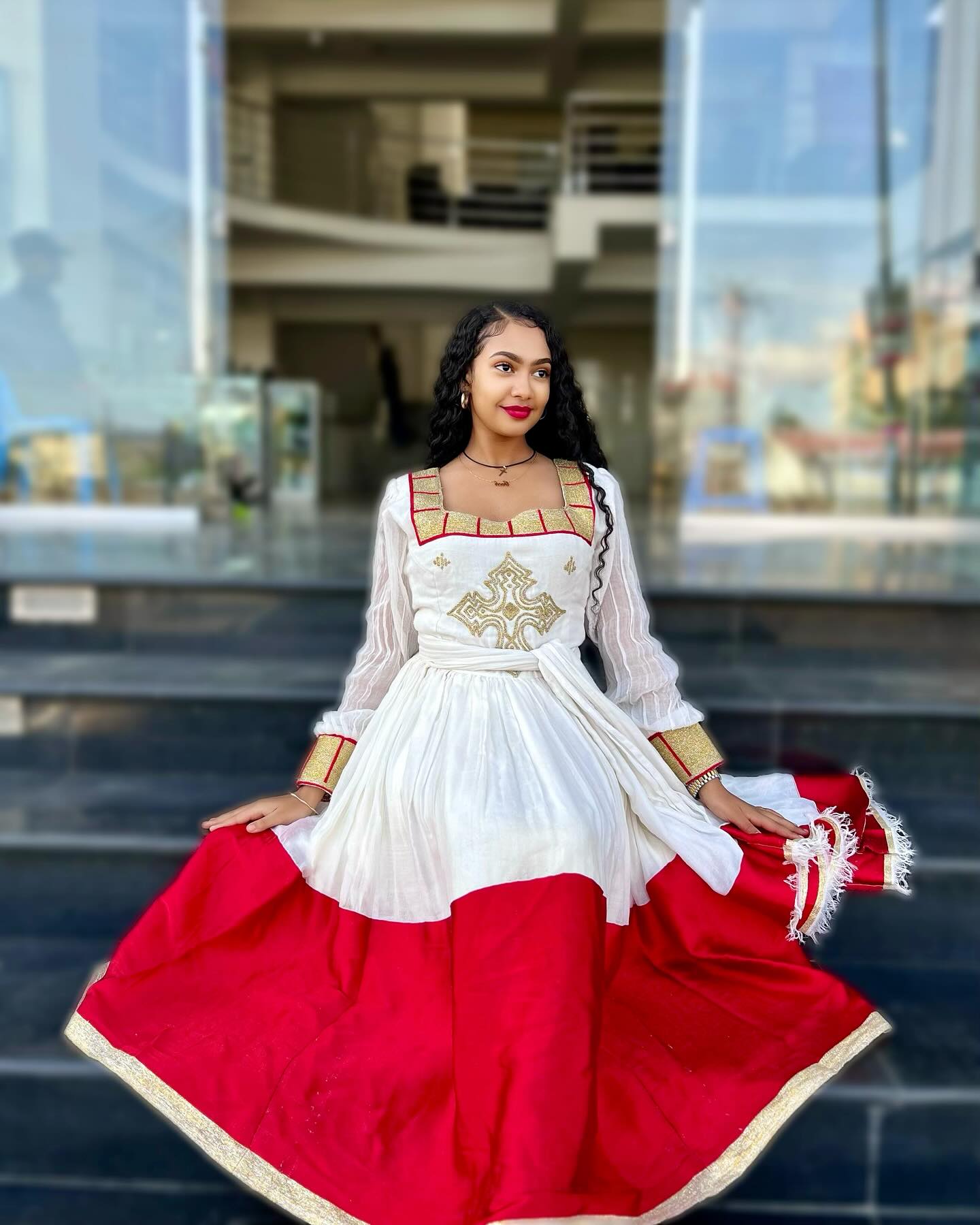 Red Woven Ethiopian Dress Long Sleeve Habesha Dress Habesha Kemis For Cultural Celebrations 264