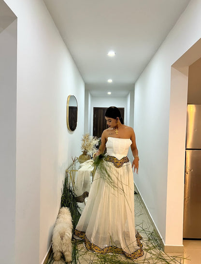 Strapless White Habesha Dress Timeless Elegance Habesha Kemis Stylish Ethiopian Clothing 432