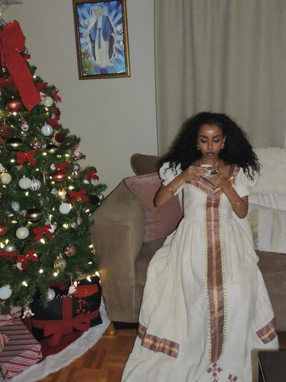 Puff Sleeve Habesha Kemis Timeless Habesha Dress Traditional Ethiopian Dress For Festive 452