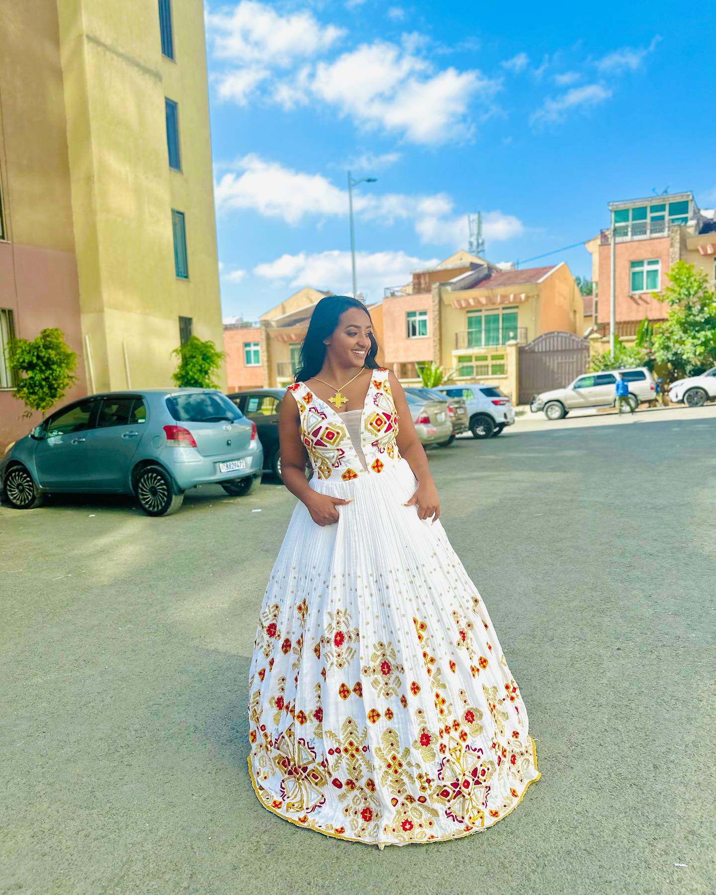 Sleeveless Habesha Kemis Red and Gold Cross Embroidery Habesha Dress Timeless Ethiopian Wedding Dress 551
