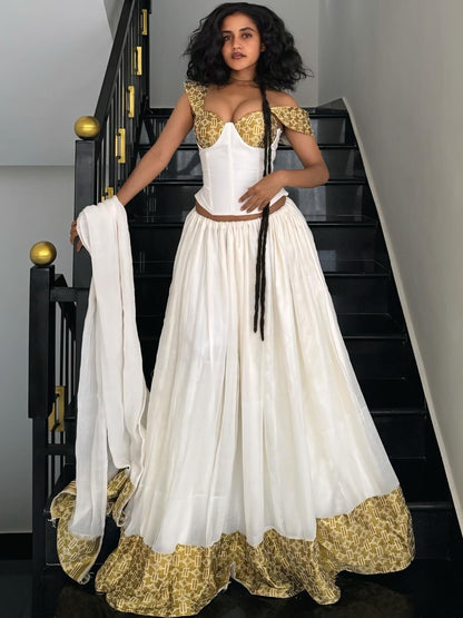 Ethiopian Clothing Gold Woven Habesha Kemis & Short Sleeve Habesha Dress For Festive 750