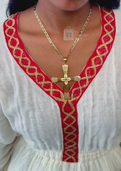 3-Piece Golden Toned Cross Habesha Jewelry Set Traditional Ethiopian Jewelry Includes Necklace, Earrings and  Ring