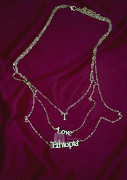 Triple Layer I Love Ethiopia Pendant Necklace in Golden Color Habesha Necklace Ethiopian Necklace