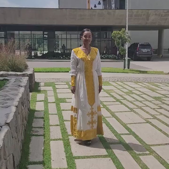 Yellow Design Elegant Habesha Dress Modern Habesha Kemis Habesha Libs es00157