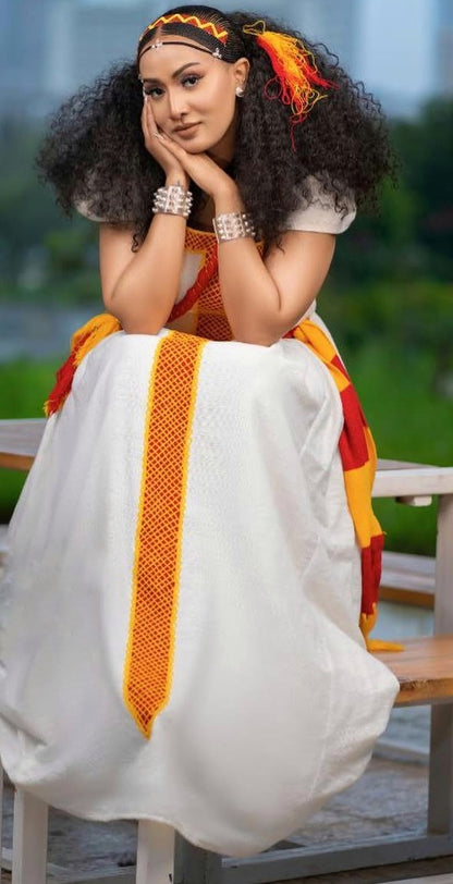 Simple Ashenda Kemis with Yellow and Red Accents for Celebration