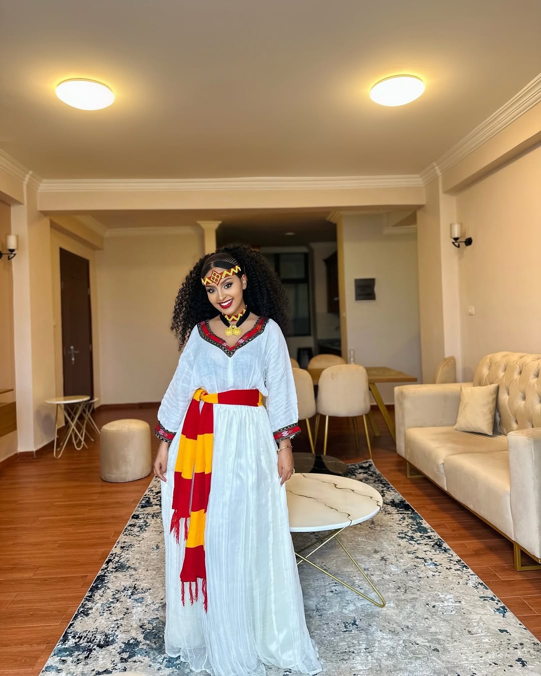 Elegant Ashenda Kemis with Bold Red and Yellow Accents – Eritrean Dress
