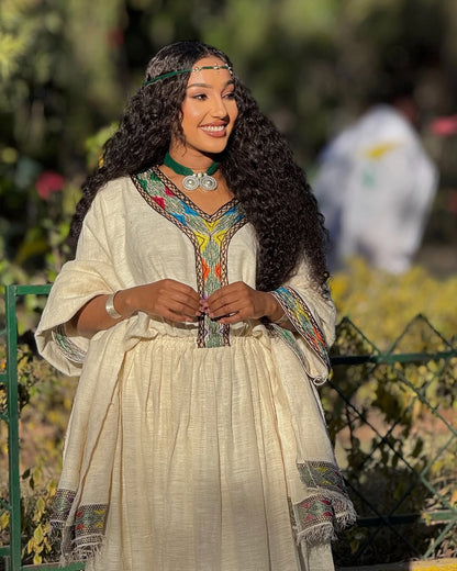 Elegant Habesha Dress with Colorful Embroidery – Ethiopian Traditional Clothing – Habesha Kemis