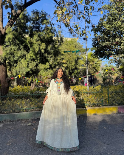Elegant Habesha Dress with Colorful Embroidery – Ethiopian Traditional Clothing – Habesha Kemis