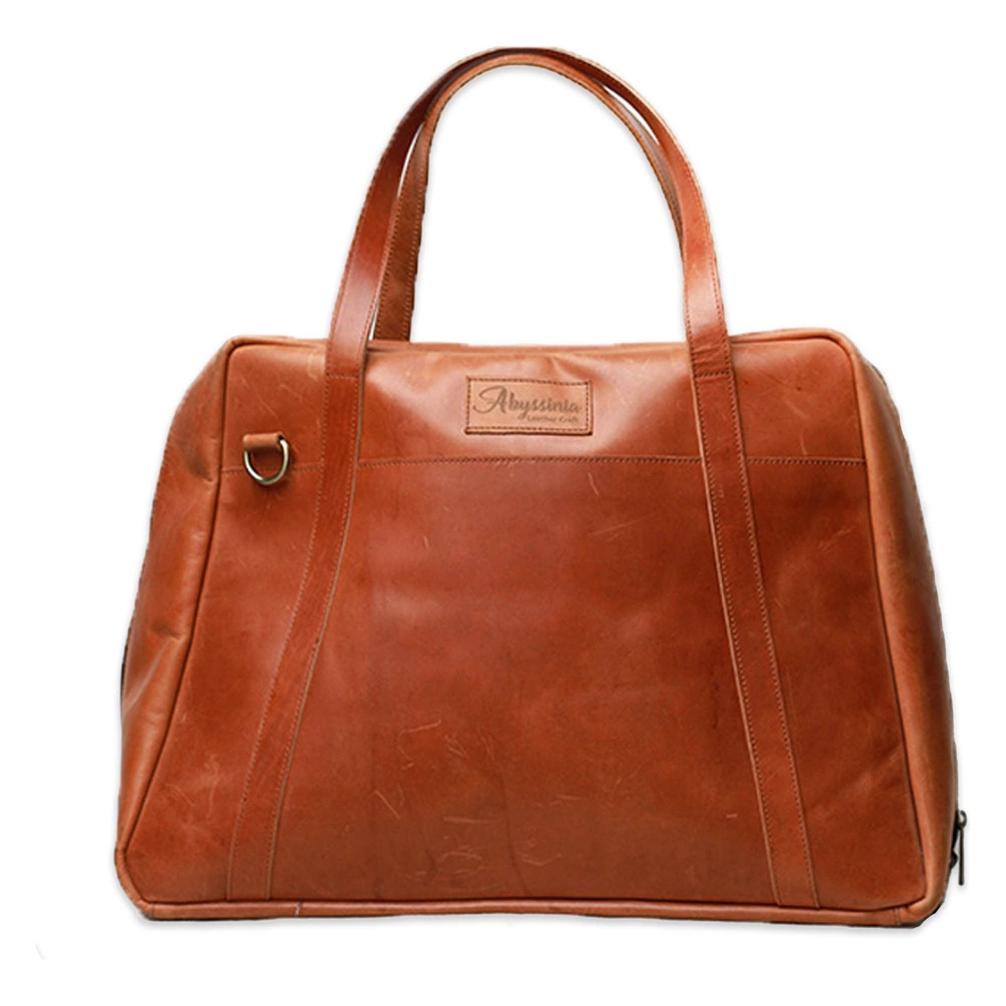 Ethiopian full grain genuine brown leather travel bag, spacious, portable, boyfriend
