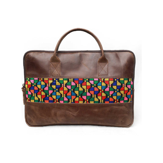 Genuine Ethiopian Leather & Handwoven Fabric laptop bag