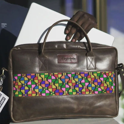Genuine Ethiopian Leather & Handwoven Fabric laptop bag