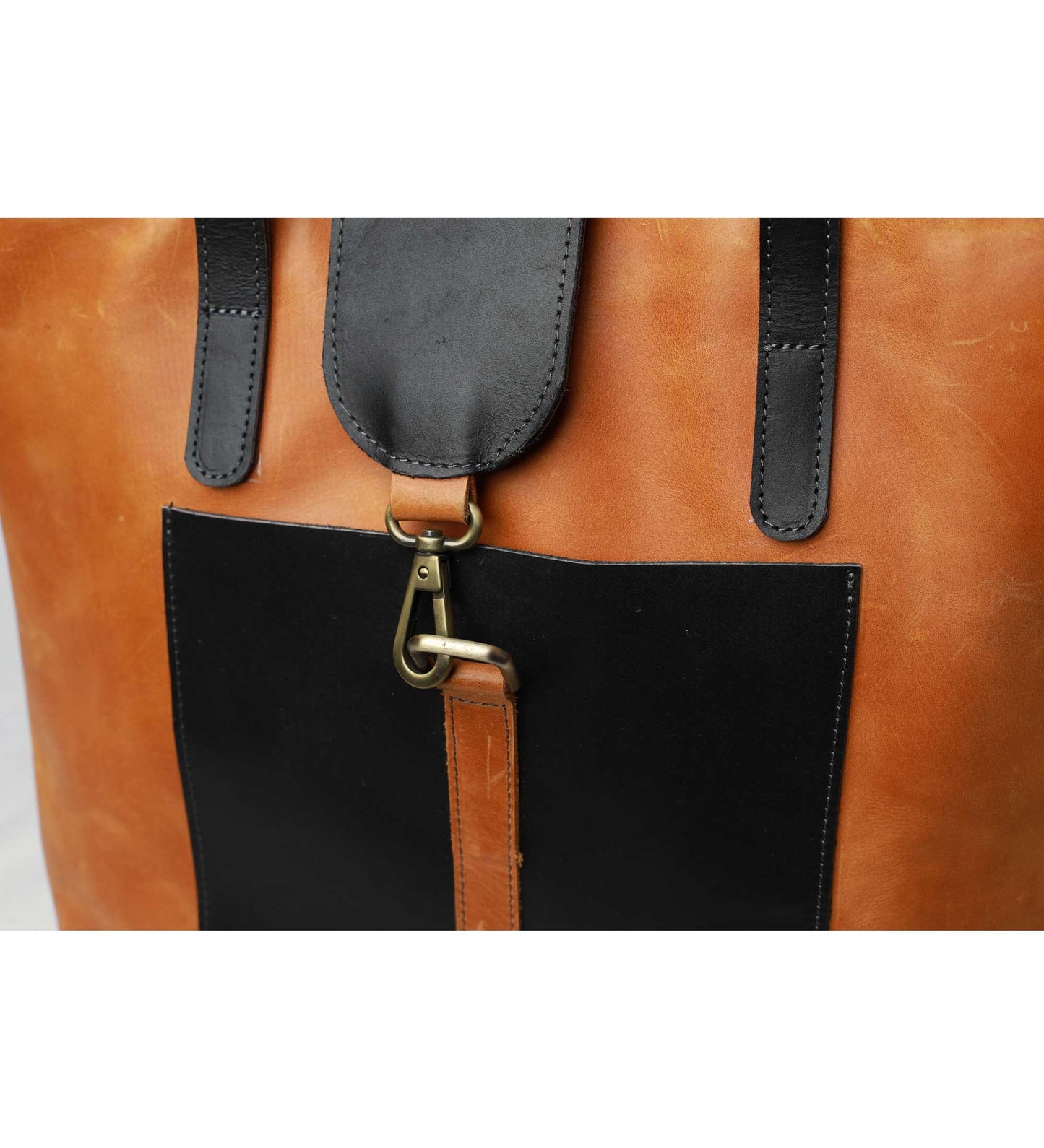 Ethiopian light brown and black handmade genuine leather bag