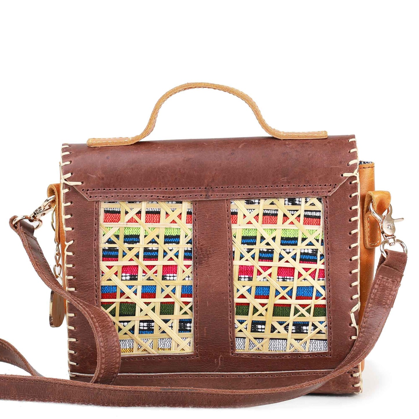 Wubit - Ethiopian elegant handbag handmade from bamboo, high quality leather, and handwoven fabric by Tenadam