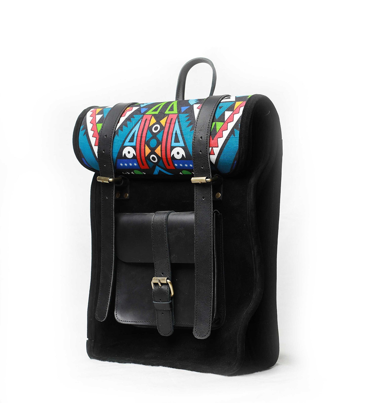 Yekolo temari - Ethiopian leather roll top African fabric bag