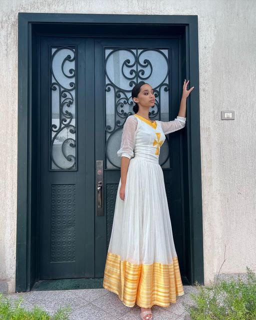 Yellow tibeb habesha kemis modern ethiopian dress simple habesha dress