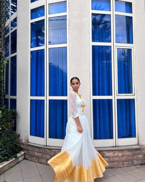 Yellow tibeb habesha kemis modern ethiopian dress simple habesha dress