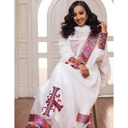 An Ethiopian Habesha Dress of Traditional Craftsmanship, Habesha kemis, Eritrean dress, ሀበሻ