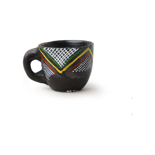 6 pcs of Handmade Ethiopian Coffee Cups - Traditional Black with Vibrant Accents