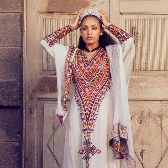 Majestic Beauty: A Full Tilf Habesha Kemis with Menen Fabric