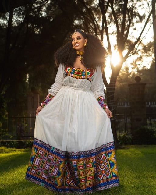 Colorful Pattern Habesha Dress Design Modern Habesha Kemis Tilf Ethiopian Dress