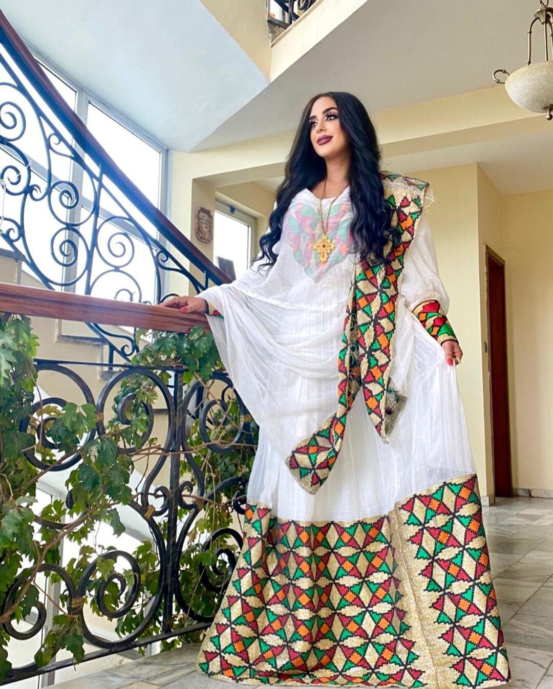 Enchanting Shimena Dress with Vibrant Tilf Pattern, Habesha Kemis, Eritrean dress, ሀበሻ