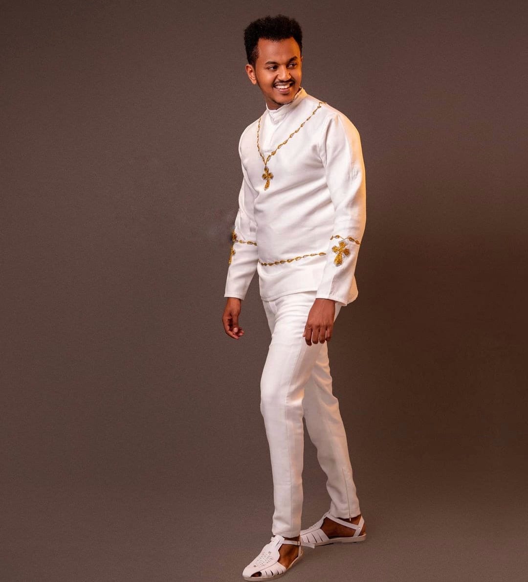 A Complete Traditional Outfit with Shoes for Men, Habesha shirt, ሀበሻ