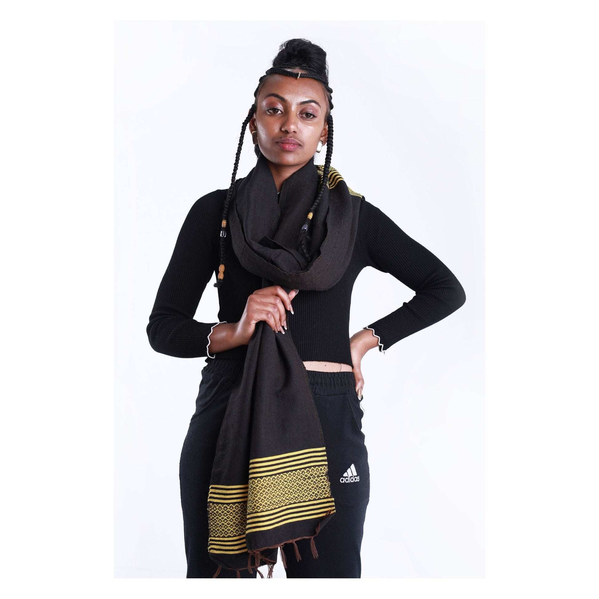 Ethnically handmade scarf Black cultural scarf modern Ethiopian scarf habesha scarf  ሀበሻ