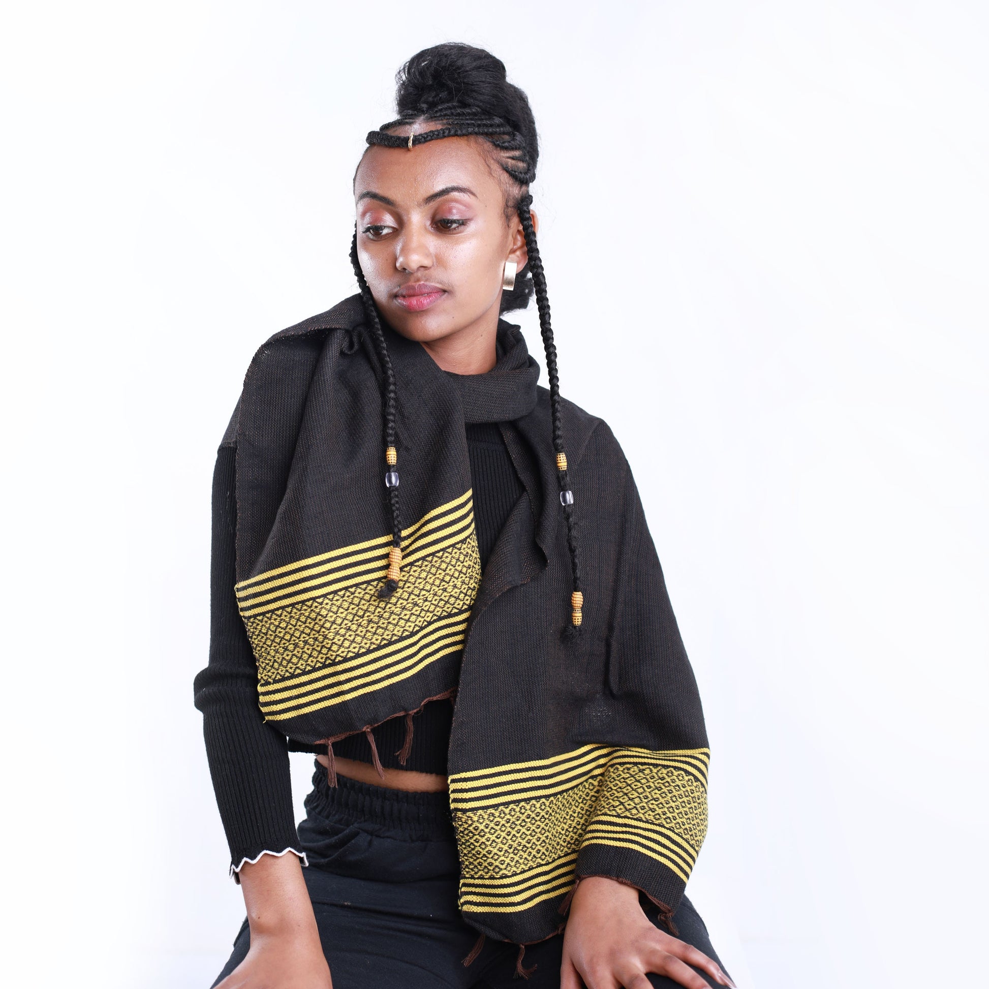 Ethnically handmade scarf Black cultural scarf modern Ethiopian scarf habesha scarf  ሀበሻ