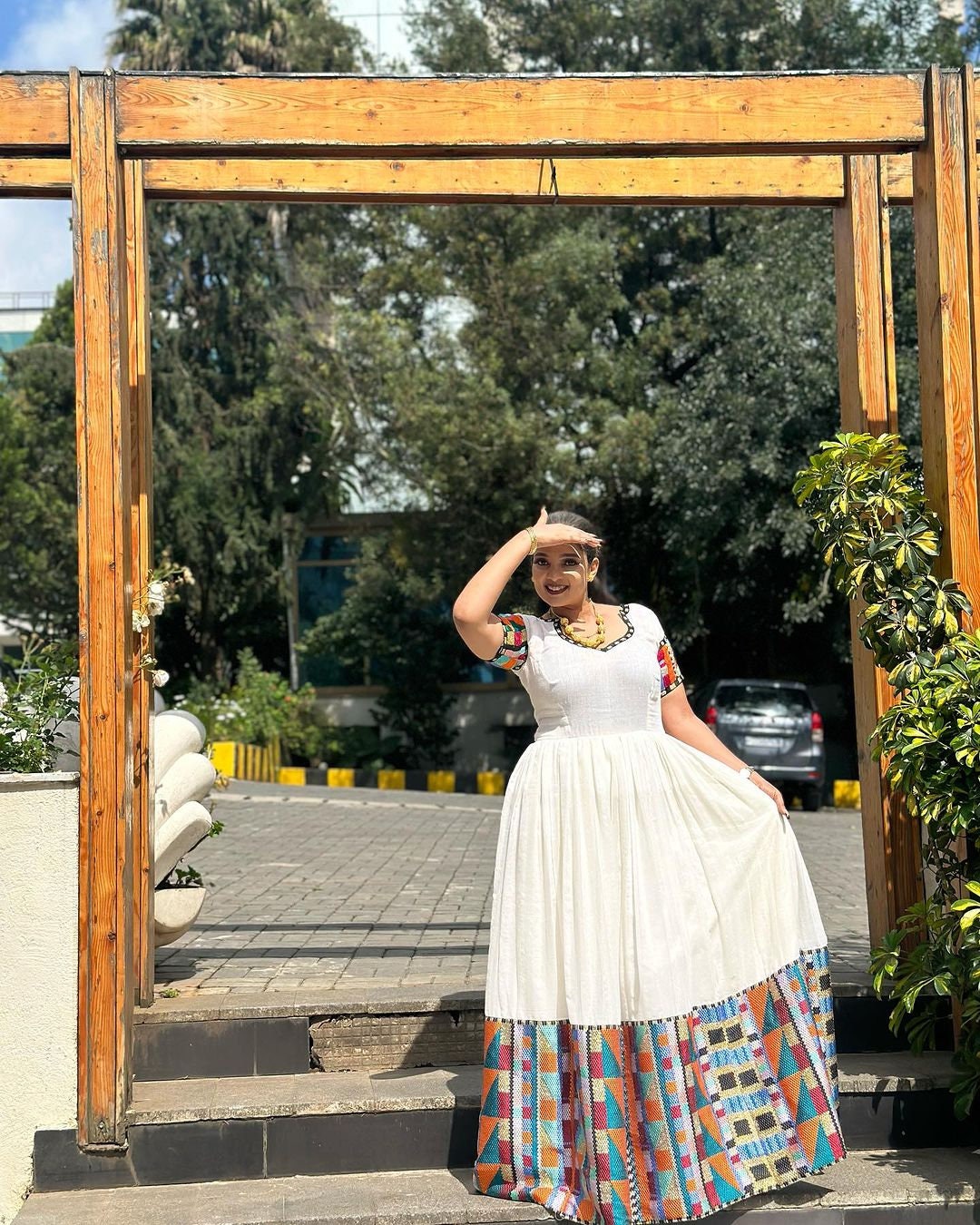 Vibrant Patterns Modern Habesha Dress with Colorful Design Habesha Kemis Habesha Libs es0072